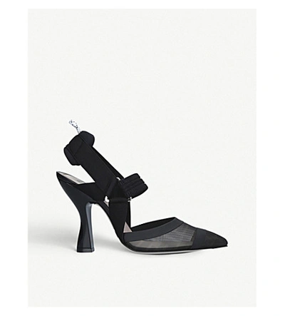 Shop Fendi Womens Black Colibrì Mesh And Leather Courts 3.5