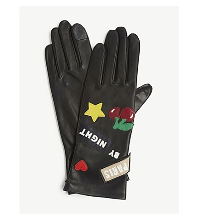 Shop Agnelle Paris By Night Leather Gloves In Black