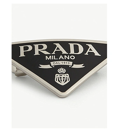 Shop Prada Logo Triangle Hair Clip In Black