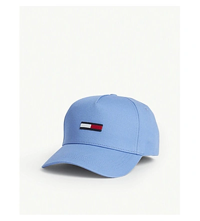Shop Tommy Jeans Tricolour Embroidered Logo Cotton Canvas Baseball Cap In Pale Blue
