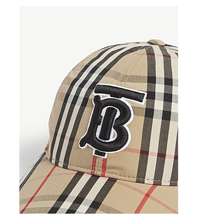 Shop Burberry Vintage Check Tb Logo Cotton Baseball Cap In Archive Beige