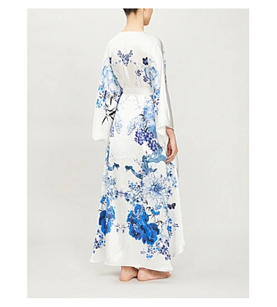 Shop Meng Floral Print Wrap Silk Kimono In White