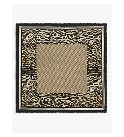 Shop Burberry Monogram Leopard Print Silk Square Scarf In Archive Beige