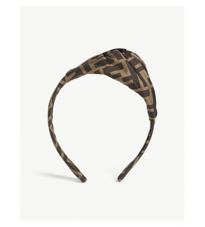 Shop Fendi Ff Logo-printed Silk Hairband In Brown Black