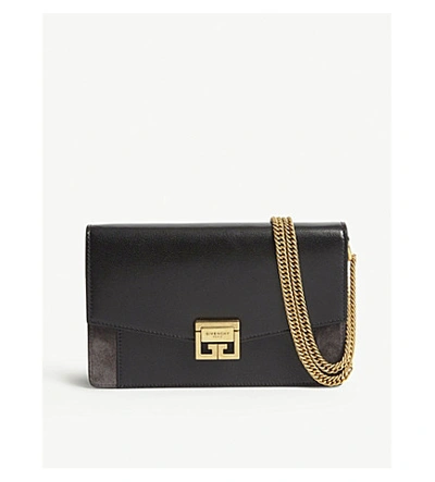 Shop Givenchy Gv3 Leather And Suede Wallet-on-chain In Black/grey