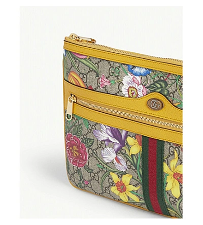 Shop Gucci Ophidia Gg Flora Pouch In Beige Multi Crop Yellow