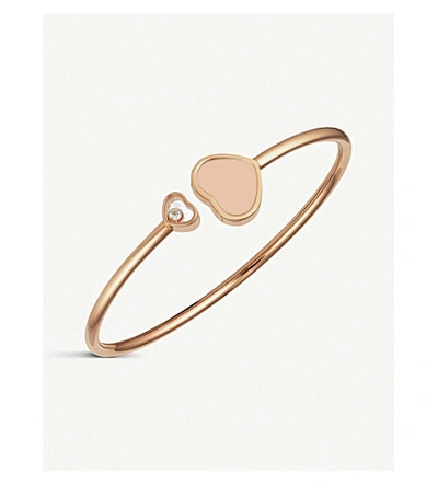 Shop Chopard Happy Hearts 18ct Rose-gold, Diamond And Coral Bangle In Rose Gold And Coral