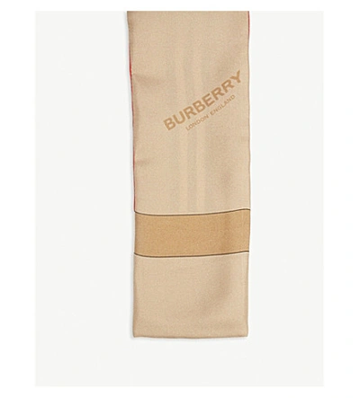 Shop Burberry Heritage Stripe Skinny Silk Scarf In Archive Beige