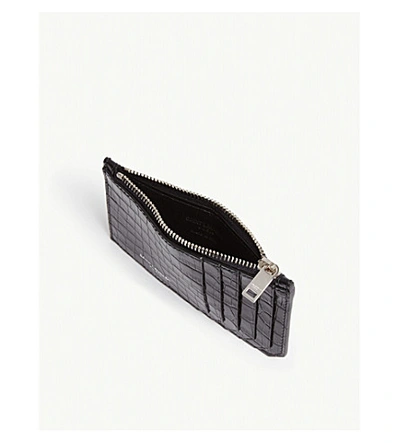 Shop Saint Laurent Fragment Croc-embossed Leather Card Holder In Black
