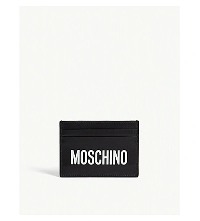 Shop Moschino Logo Leather Card Holder In Black White