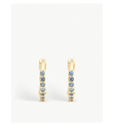 Shop Astrid & Miyu Crystal Gold-plated Huggie Earring In Blue/gold