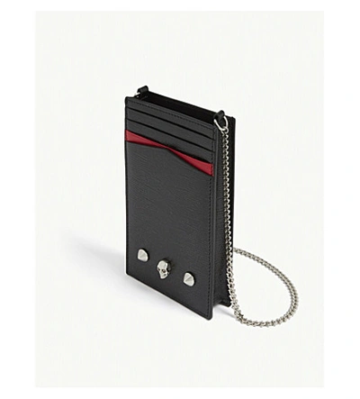 Shop Alexander Mcqueen Skull Leather Phone Case On Chain In Black+red