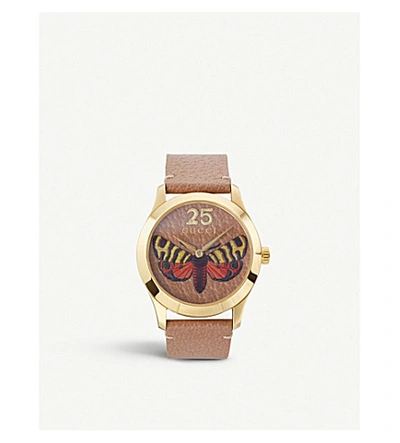 Shop Gucci Ya1264063 G-timeless Gold Pvd And Leather Watch