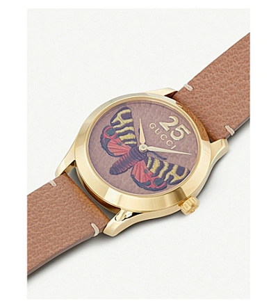 Shop Gucci Ya1264063 G-timeless Gold Pvd And Leather Watch