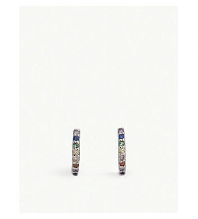 Shop Astrid & Miyu Mystic Jewelled Rhodium-plated Huggies In Rainbow/silver