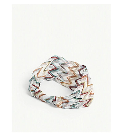Shop Missoni Zig-zag Crochet Headband In Multi White