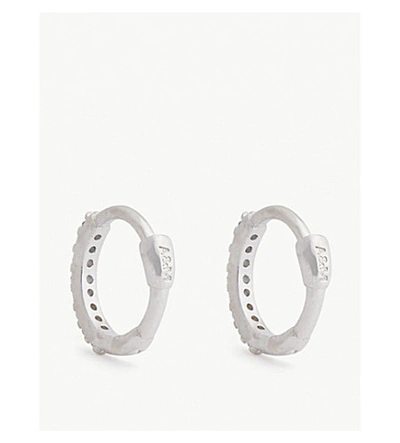 Shop Astrid & Miyu Crystal Rhodium-plated Huggie Earring In Blue/silver