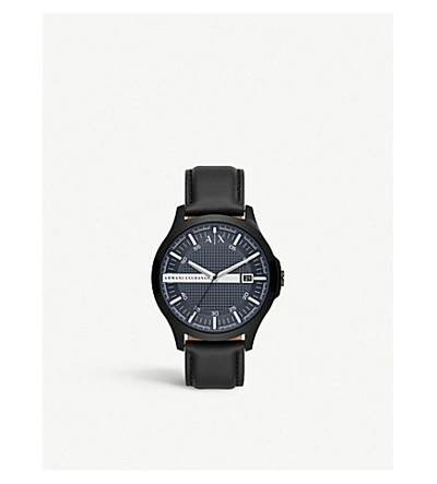 Shop Armani Exchange Ax2411 Hampton Stainless Steel And Leather Watch In Black
