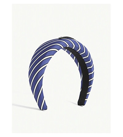 Shop Prada Striped Satin Headband In Royal Stripe