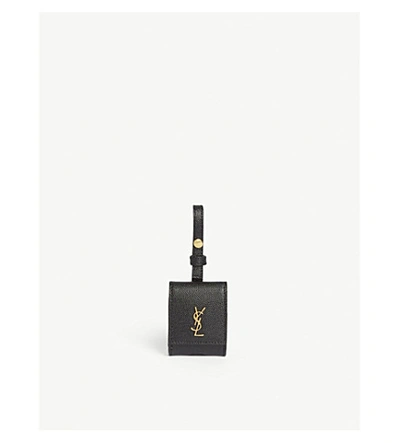 Shop Saint Laurent Monogram Leather Airpods Case In Black Gold