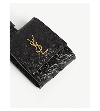 Shop Saint Laurent Monogram Leather Airpods Case In Black Gold