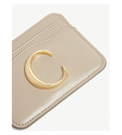 Shop Chloé Leather Card Holder In Motty Grey