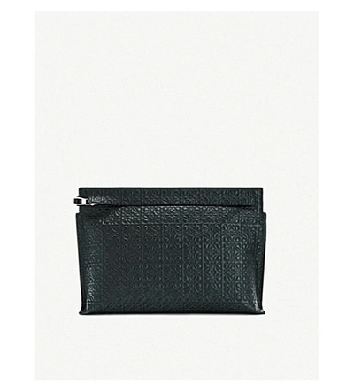 Shop Loewe Repeat T Logo-embossed Leather Pouch In Black