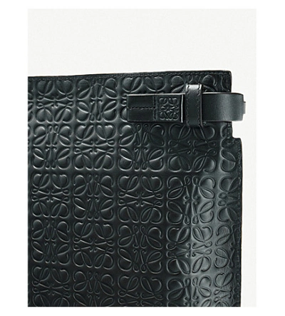 Shop Loewe Repeat T Logo-embossed Leather Pouch In Black