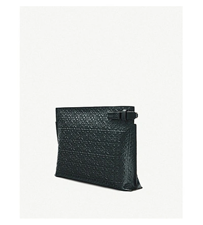 Shop Loewe Repeat T Logo-embossed Leather Pouch In Black