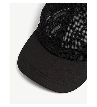 Shop Gucci Gg Embroidered Cotton Lace Baseball Cap In Black