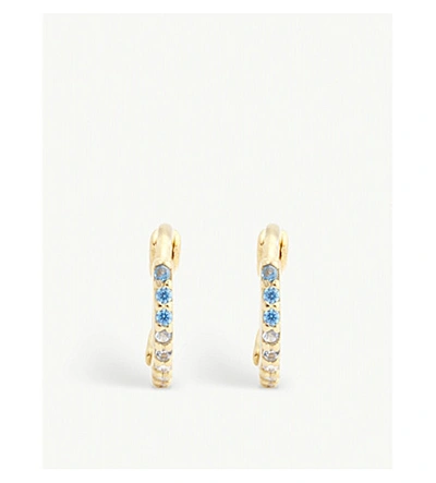 Shop Astrid & Miyu Crystal Gold-plated Huggie Earring In Blue/gold