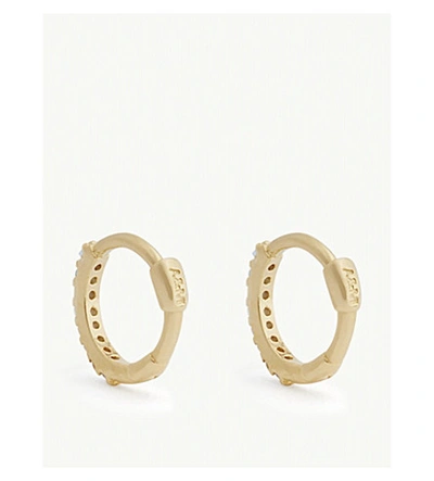 Shop Astrid & Miyu Crystal Gold-plated Huggie Earring In Blue/gold