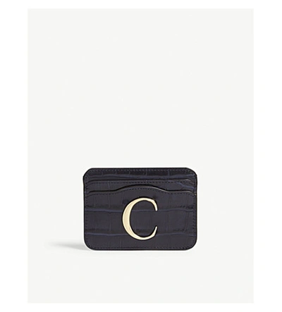 Shop Chloé Reptile-effect Leather Card Holder In Full Blue