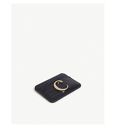 Shop Chloé Reptile-effect Leather Card Holder In Full Blue