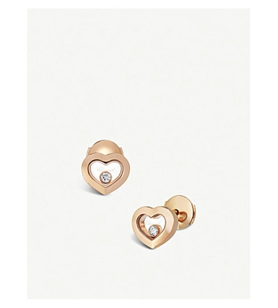 Shop Chopard Happy Diamonds Icons 18ct Rose-gold And Diamond Earrings In Rose Gold