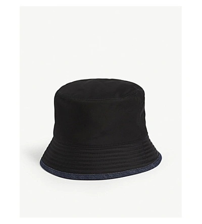 Shop Prada Triangle Logo Nylon And Denim Bucket Hat In Black W/blue