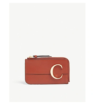 Shop Chloé Monogram Leather Card Holder In Sepia Brown