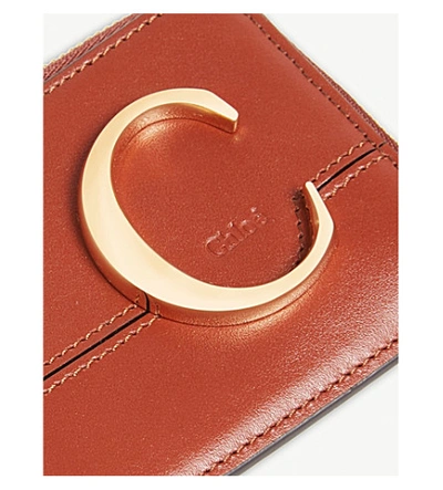 Shop Chloé Monogram Leather Card Holder In Sepia Brown