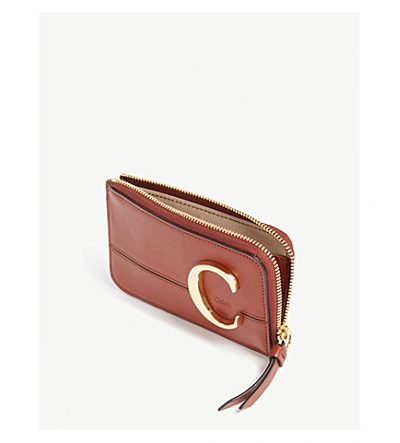 Shop Chloé Monogram Leather Card Holder In Sepia Brown