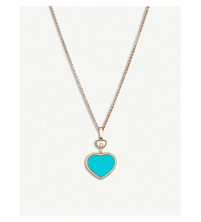 Shop Chopard Womens Turquoise Happy Hearts 18ct Rose-gold, Diamond And Turquoise Necklace