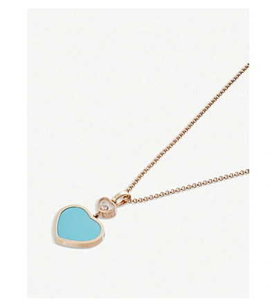 Shop Chopard Womens Turquoise Happy Hearts 18ct Rose-gold, Diamond And Turquoise Necklace