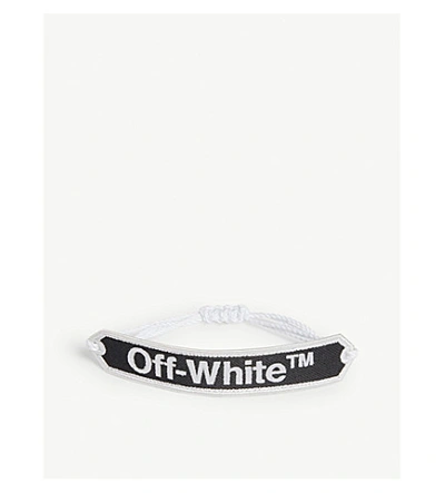 Shop Off-white Logo Macramé Bracelet In Light+green