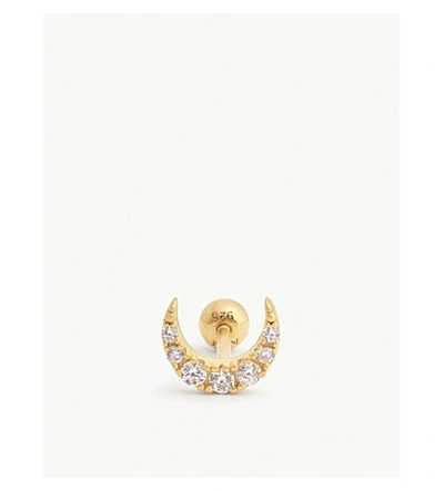 Shop Astrid & Miyu Gem Moon Barbell Earring In Crystal/gold