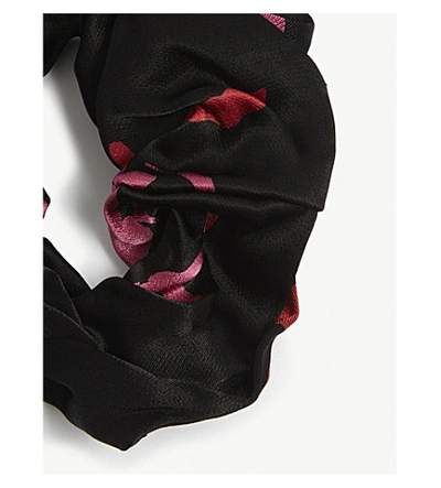 Shop Ganni Floral-printed Satin Scrunchie In Black
