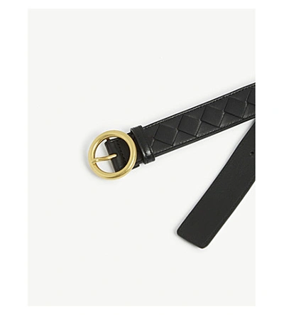 Shop Bottega Veneta Intrecciato Leather Belt In Black Nero/gold