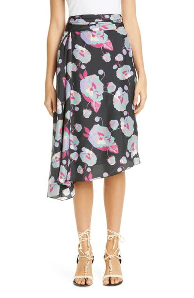 Shop Isabel Marant Floral Print Asymmetrical Silk Skirt In Faded Night