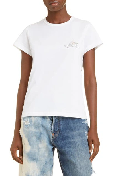 Shop Givenchy Crystal Embellished Beaded Logo Cotton T-shirt In White/ Silver