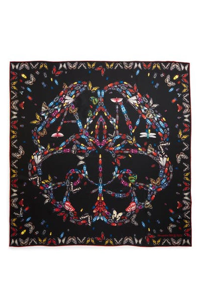 Shop Alexander Mcqueen Butterfly Logo Bandana Scarf In Black/ Red