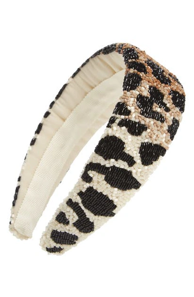 Shop Ganni Beaded Headband In Leopard