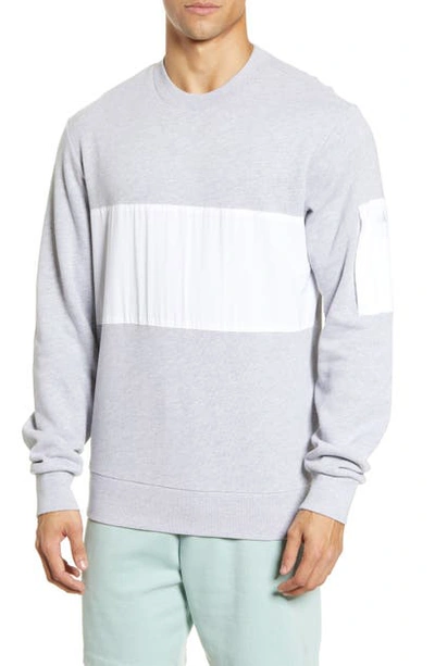 Shop Alo Yoga Traverse Mixed Media Pullover In Athletic Heather Grey/ White